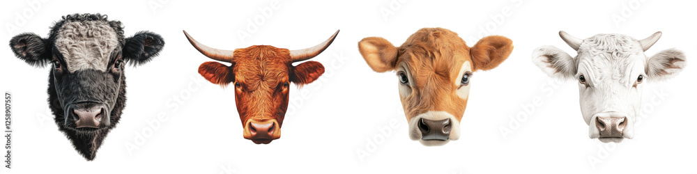 Head of a cow isolated on transparent background ,PNG, set of Head of a cow isolated on transparent background ,PNG, set of