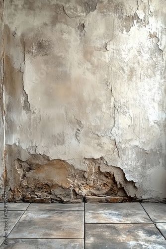 Cracked and weathered wall interior showcasing peeling paint and textured sur...