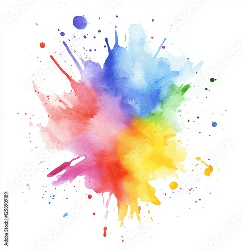 Colorful watercolor explosion splash on white background, design element