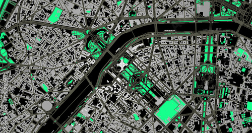 Vector street map of Paris in the area of the Eiffel Tower. Detailed display of the street grid, the Seine River and the surrounding area with a minimalist design, ideal for navigation and design proj