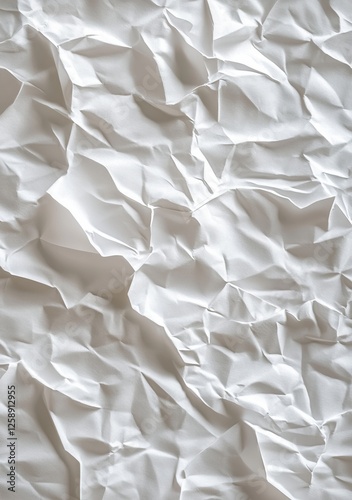 Crumpled white paper texture, studio shot, background blur, design element