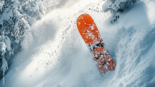 Snowboarder performing a thrilling trick in fresh powder at a mountain resort...