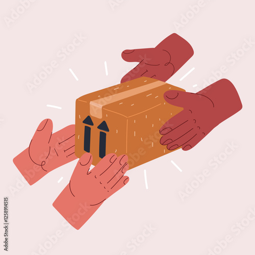 Cartoon vector illustration of a package being passed from hand to hand