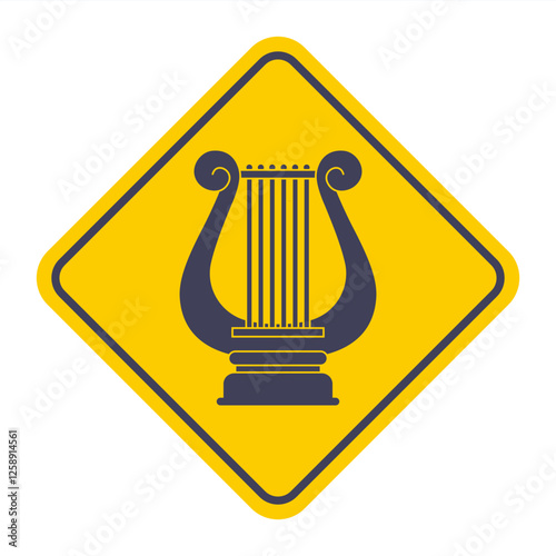 lack icon lyre musical instrument on yellow background. sticker ancient greece.