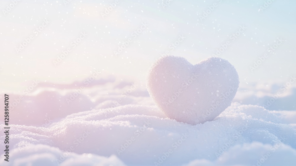 Fototapeta premium Heart Shaped Snowman Built in Soft White Snow Under Gentle Light