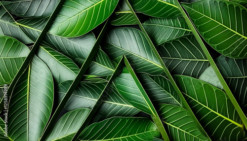 Grüne Blätter in Dreiecksformation: Natur, Symmetrie und Struktur, perfekte Geometrie in  lebendigen Farben