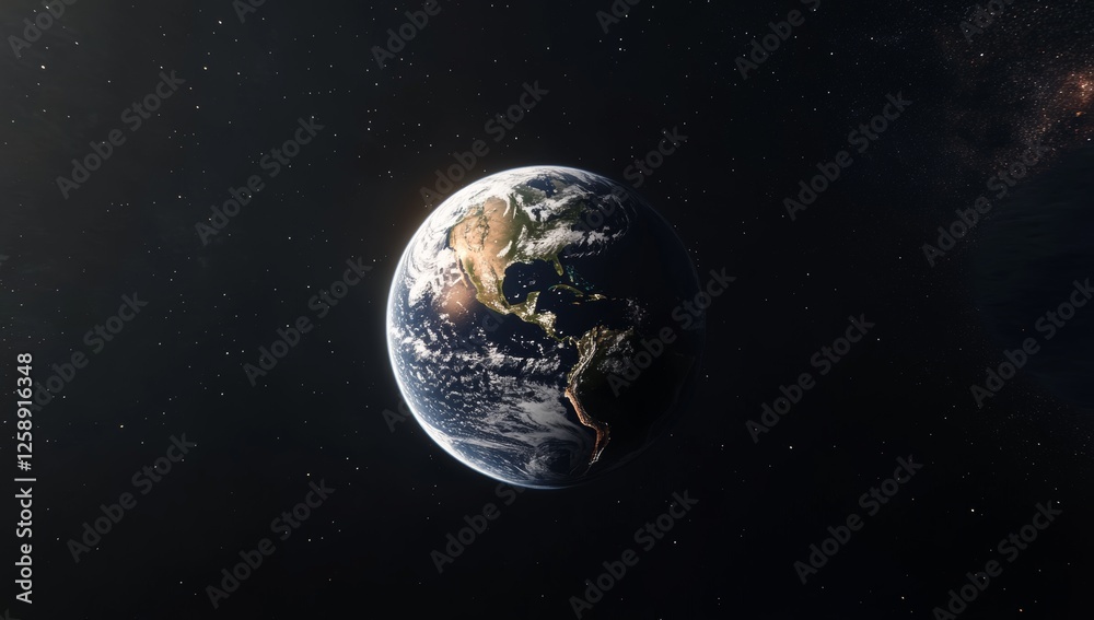 Obraz premium Earth, space, cosmos, sunrise, clouds, America, planet, background, stars, science