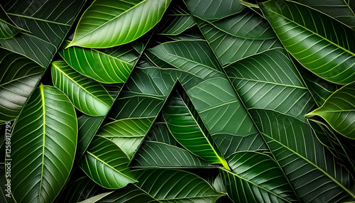 Grüne Blätter in Dreiecksformation: Natur, Symmetrie und Struktur, perfekte Geometrie in  lebendigen Farben