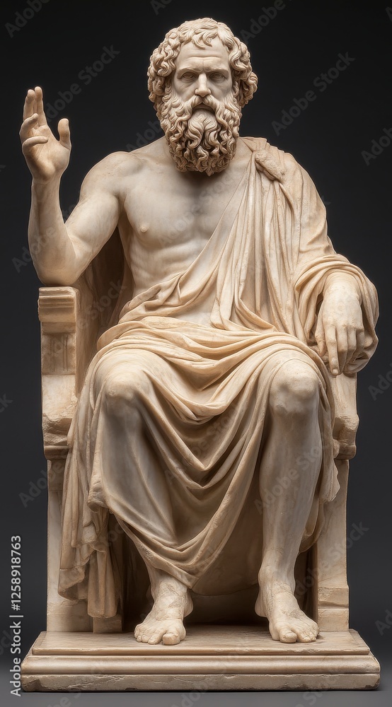 Fototapeta premium Seated Figure Statue Of Ancient Ruler In Light Beige Marble