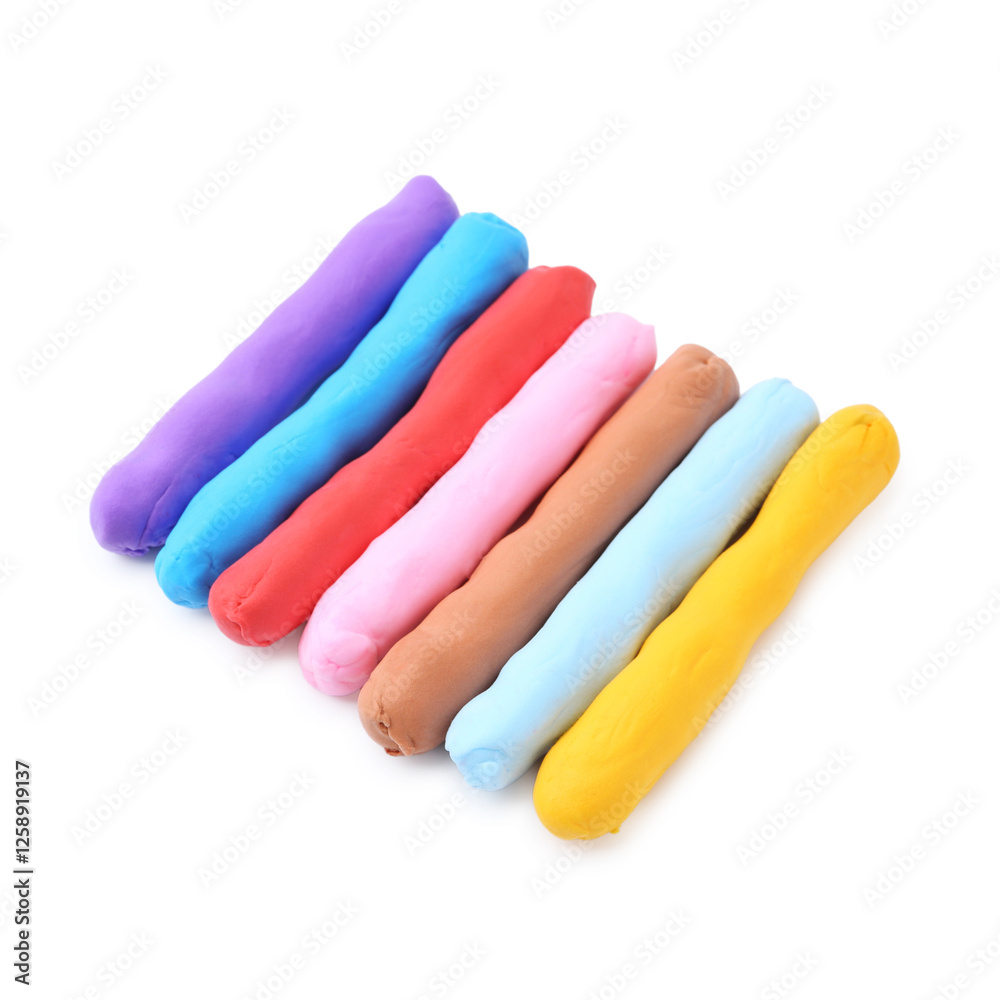 Different colorful play dough isolated on white Different colorful play dough isolated on white