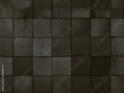 Dark anthracite grey terracotta ceramic tiles cladding texture for interior, exterior wall, dividing wall, facade, yard, floor. Natural handmade gray tinted outdoor square clay slabs background. photo