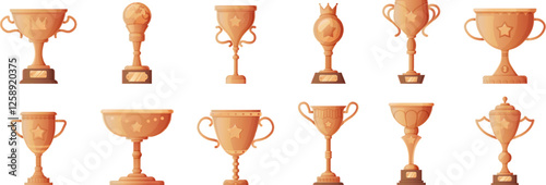Variety of bronze trophies featuring elegant shapes and details.
