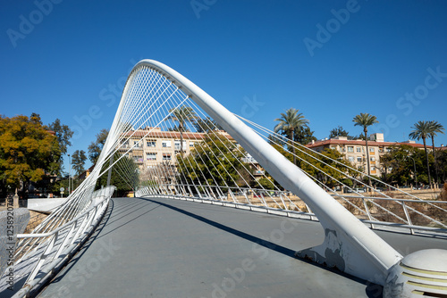 View of the Vistabella footbridge by Jorge Manrique over the Segura River as it passes through the Murcia city, Spain photo