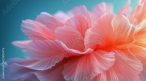 Beautiful pink flower with delicate petals against a soft blue background in ...