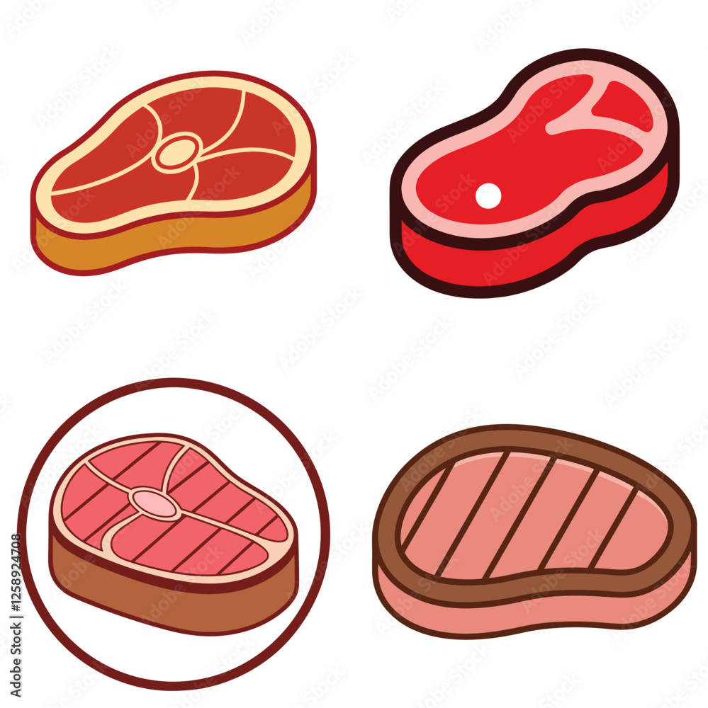 Meat Steak Icon Vector Art Illustration Set for Culinary and Food Graphics Design Meat Steak Icon Vector Art Illustration Set for Culinary and Food Graphics Design