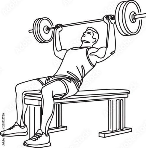 Vector Art of Fit Man During Bench Press – Clean Line Drawing