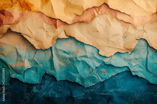 Rustic kraft paper background with uneven, rough edges and a vintage label, bold and vibrant art style.