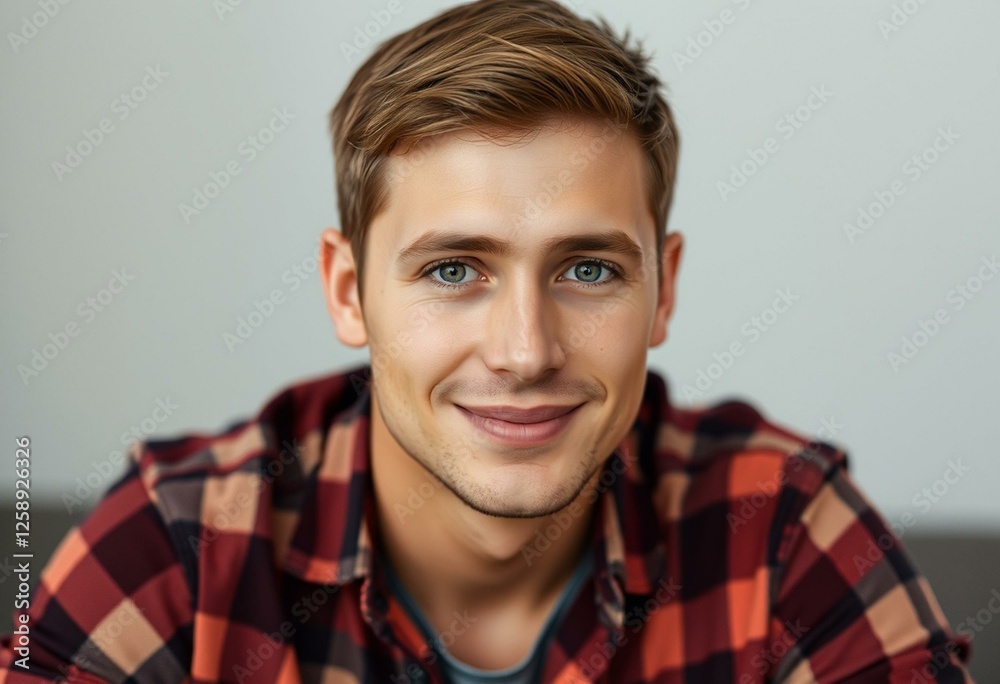 Photorealistic portrait of a male with flannel shirt Photorealistic portrait of a male with flannel shirt