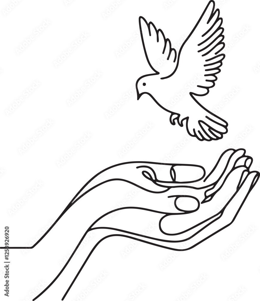 Line Art of Hand Offering Peace with Dove – Vector Illustration Line Art of Hand Offering Peace with Dove – Vector Illustration
