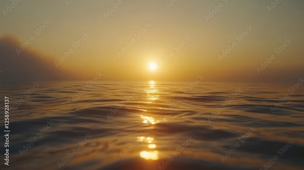 Obraz premium Golden Sunset Over Calm Ocean Waters