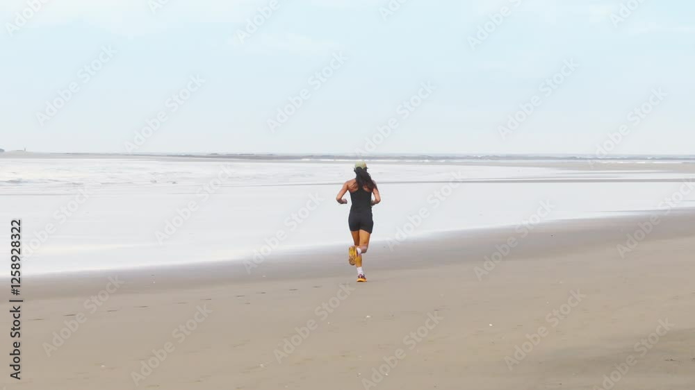 A girl finds immense joy running along the stunningly beautiful Uvita Beach, nestled within the breathtaking Marino Ballena National Park in Costa Rica A girl finds immense joy running along the stunningly beautiful Uvita Beach, nestled within the breathtaking Marino Ballena National Park in Costa Rica