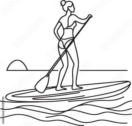 Simple Line Art of Female Paddleboarder – Vector Design