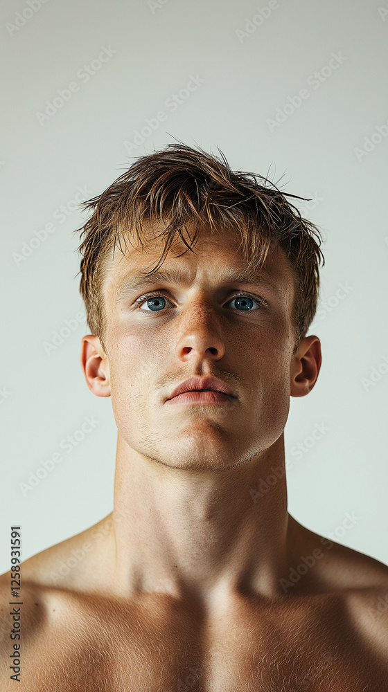 Fototapeta premium Junger Mann mit Bart und lässigem Look vor hellem Hintergrund