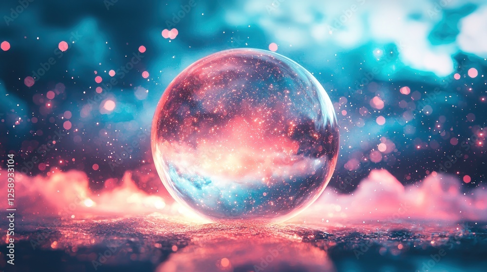 Crystal Sphere Reflecting A Cosmic Nebula Scene Crystal Sphere Reflecting A Cosmic Nebula Scene