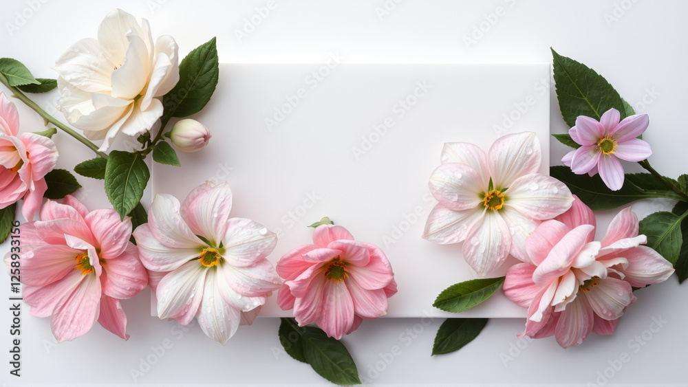 Fototapeta premium Frame surrounded by spring flowers