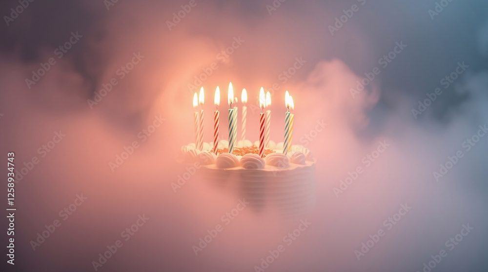 Fototapeta premium festive cake with candles, bright, delicious chocolate cake illustration