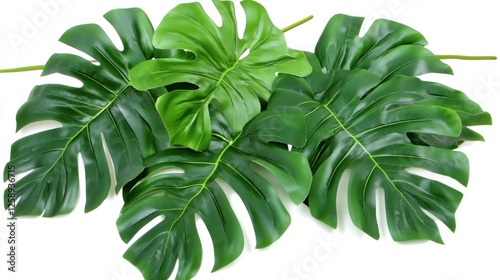 Vibrant Green Monstera Leaves Tropical Foliage White Background