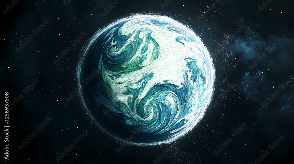 A planet with sentient storms that communicate through intricate patterns in the Sentient Storms. Illustration