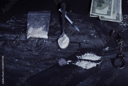 Hard drugs on a dark table