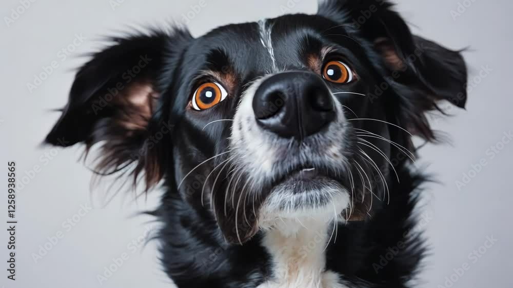 Curious dog reaction: expressive eyes and playful ears captured in motion Curious dog reaction: expressive eyes and playful ears captured in motion
