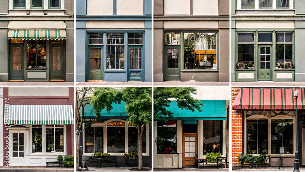 Charming diverse coffee shop facades element set Charming diverse coffee shop facades element set