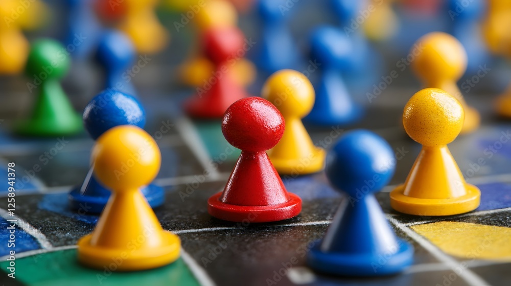 Colorful Game Pieces on Board Close Up Shot Colorful Game Pieces on Board Close Up Shot