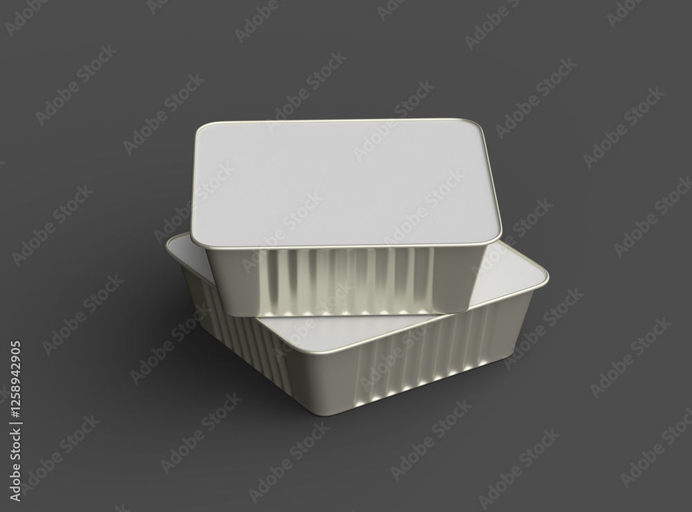 3d rendered image of a small square food foil tray isolated on a dark background 3d rendered image of a small square food foil tray isolated on a dark background