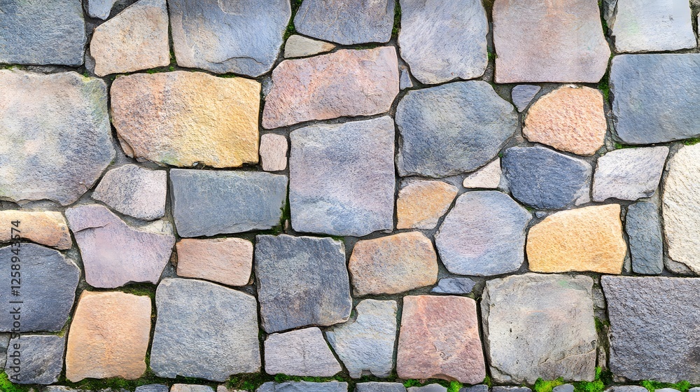 Obraz premium Multicolored Stone Wall Texture Background Irregular Patterned Rock Surface