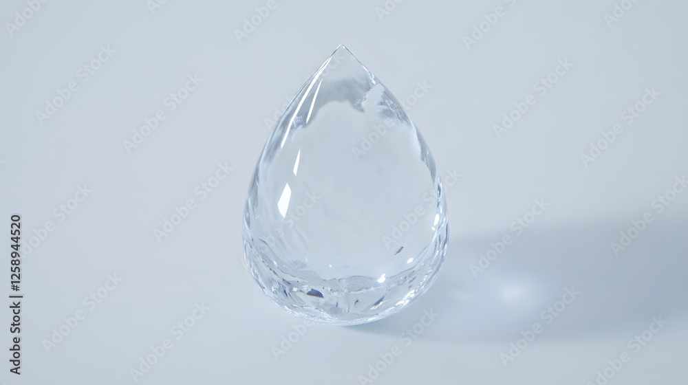 Crystal Clear Water Drop 3D Render, Transparent Glass Raindrop Crystal Clear Water Drop 3D Render, Transparent Glass Raindrop