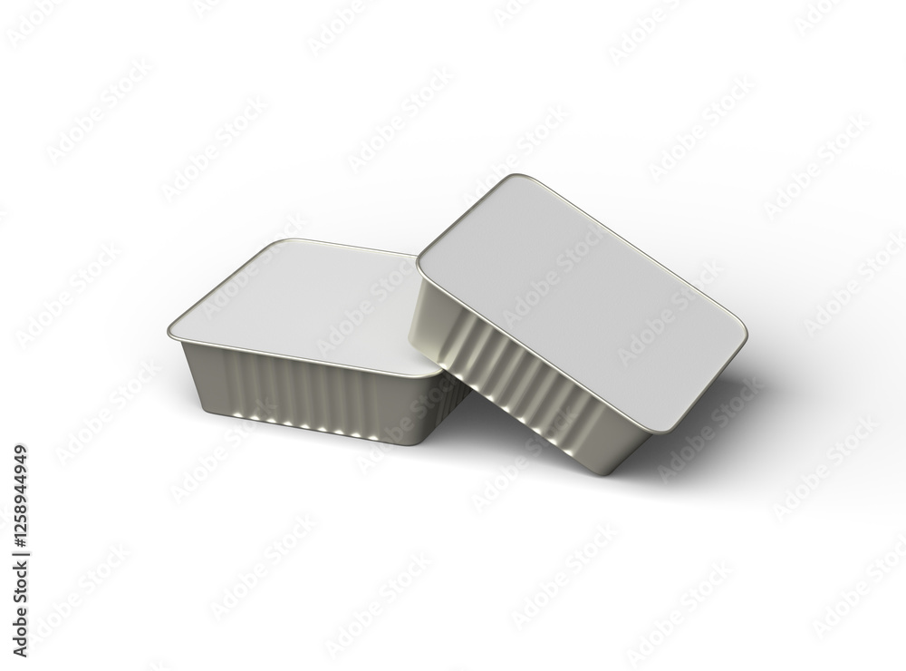 3d rendered image of a small square food foil tray isolated on a light background 3d rendered image of a small square food foil tray isolated on a light background