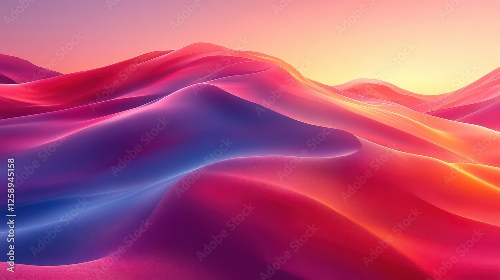 Colorful Waves of Light in Abstract Landscape at Sunset Colorful Waves of Light in Abstract Landscape at Sunset