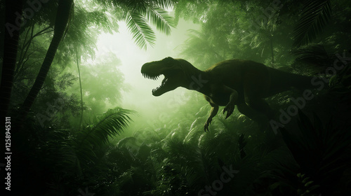 Tyrannosaurus Rex brüllt in einem dichten Dschungel


