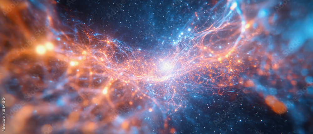 Naklejka premium Futuristic cosmic landscape showcasing vibrant energy network