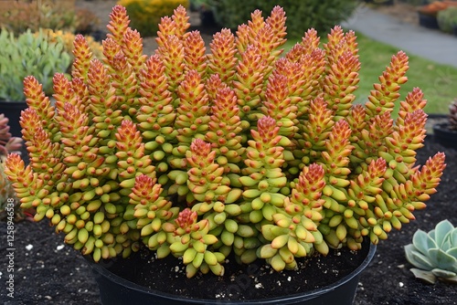 Vibrant Sedum Rubrotinctum Succulent Plant in Pot photo