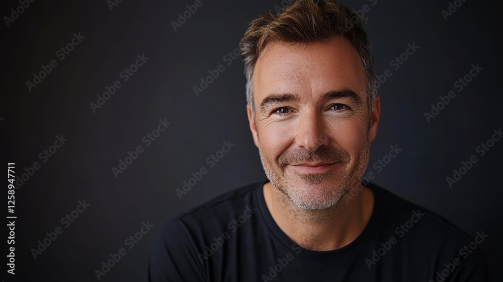 Smiling Man Portrait: Warmth in a Dark Background Smiling Man Portrait: Warmth in a Dark Background
