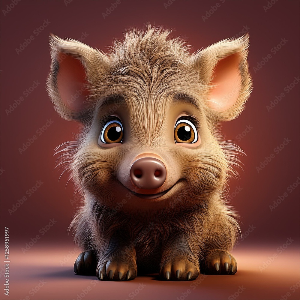 Fototapeta premium Niedliches Wildschwein, brauner Hintergrund