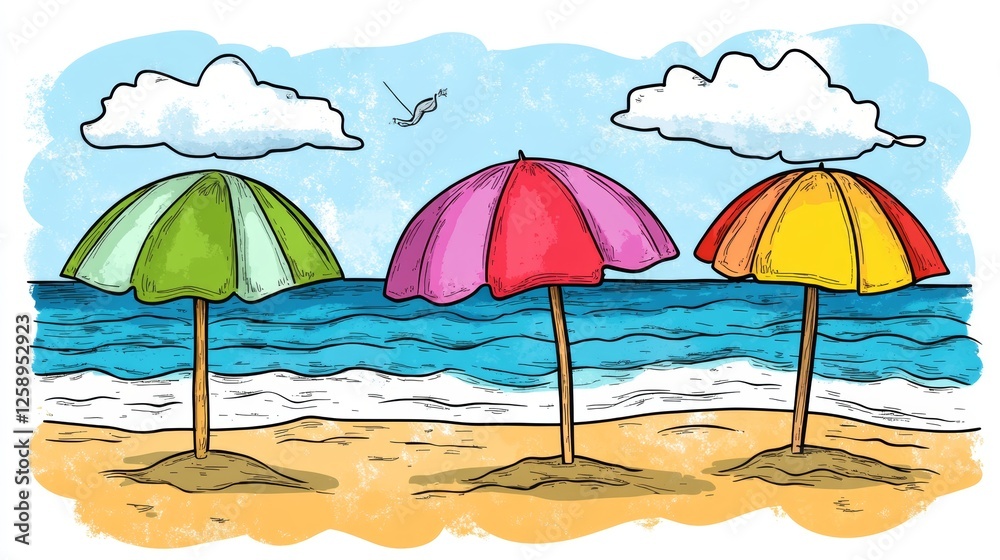 Cartoon beach umbrella sunshade clip art vector isolated on white background. Doodle beach umbrella summer coloring pages for kids. Summer worksheets for kids activity printable. Cartoon beach umbrella sunshade clip art vector isolated on white background. Doodle beach umbrella summer coloring pages for kids. Summer worksheets for kids activity printable.