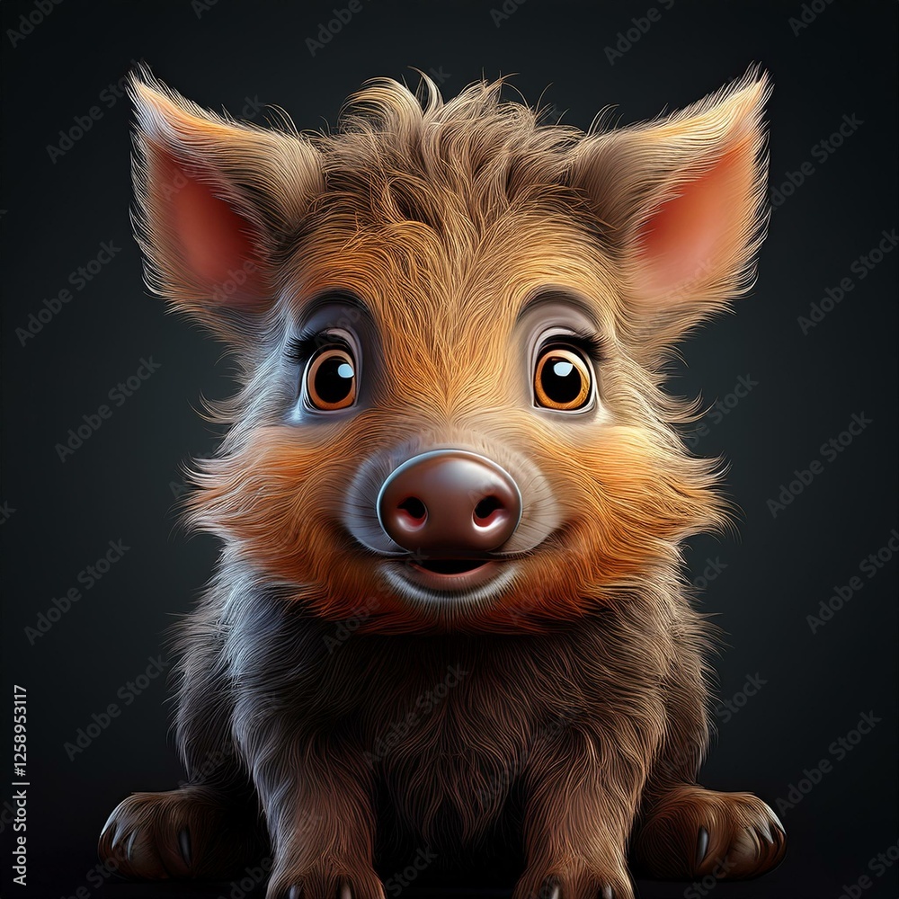 Kleines Wildschwein, schwarzer Hintergrund Kleines Wildschwein, schwarzer Hintergrund