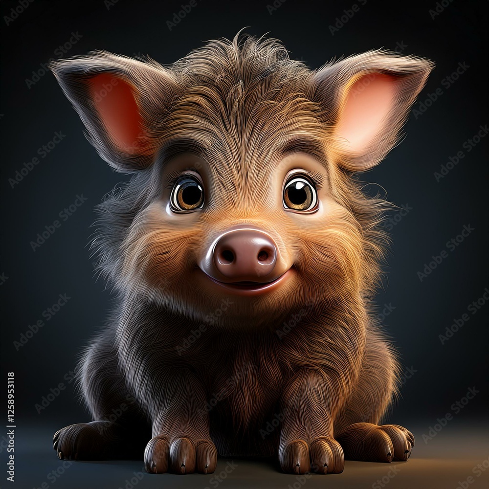 Fototapeta premium Kleines Wildschwein, schwarzer Hintergrund