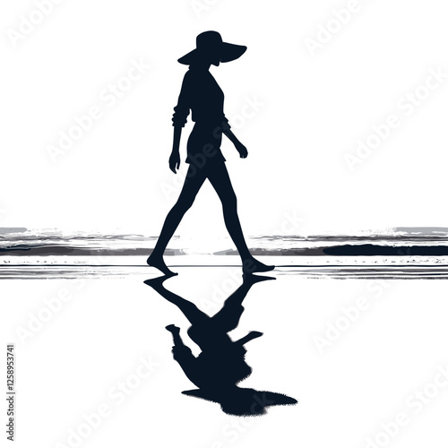 Silhouette of Woman Walking on Beach for Travel Blogs and Posters